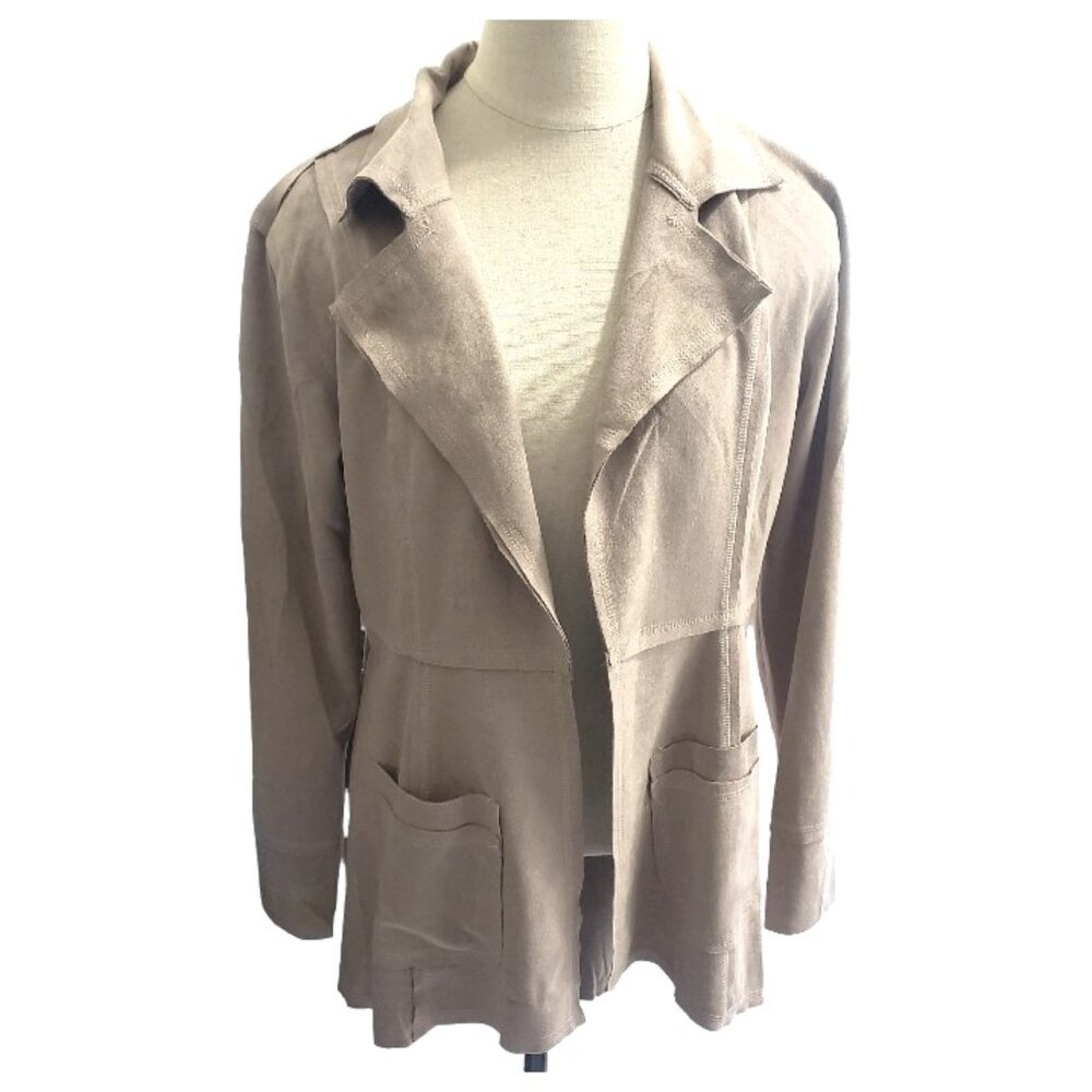 CT1301 Ethyl Faux Suede Lightweight Tan Open Jacket with Pockets S